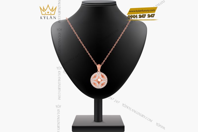 Dây chuyền vàng hồng nguyên khối Au750 đính kim cương