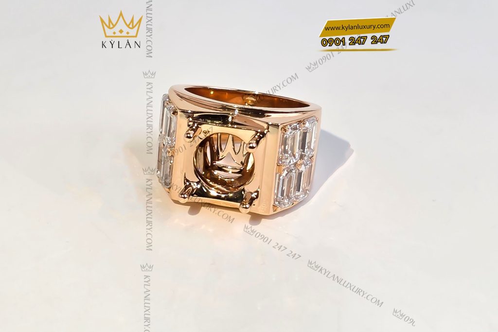 Vỏ nhẫn nam vàng hồng nguyên khối Au750 đính kim cương