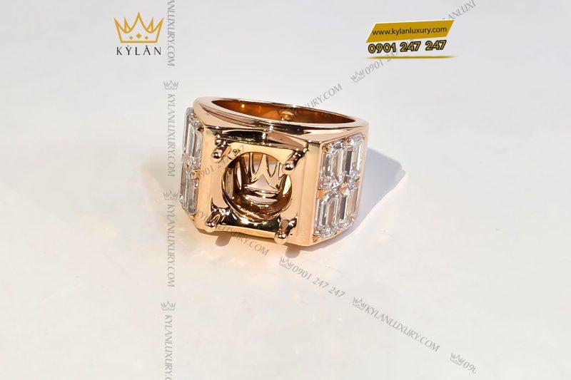 Vỏ nhẫn nam vàng hồng nguyên khối Au750 đính kim cương