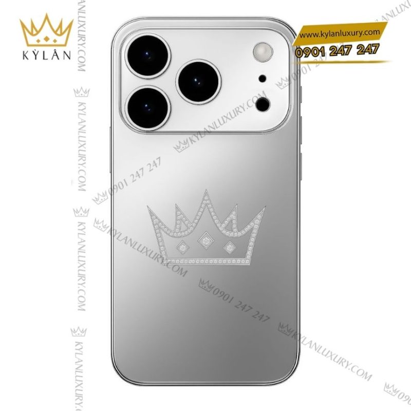 Điện thoại iPhone 17 Pro Max custom vàng nguyên khối nạm kim cương vương miện