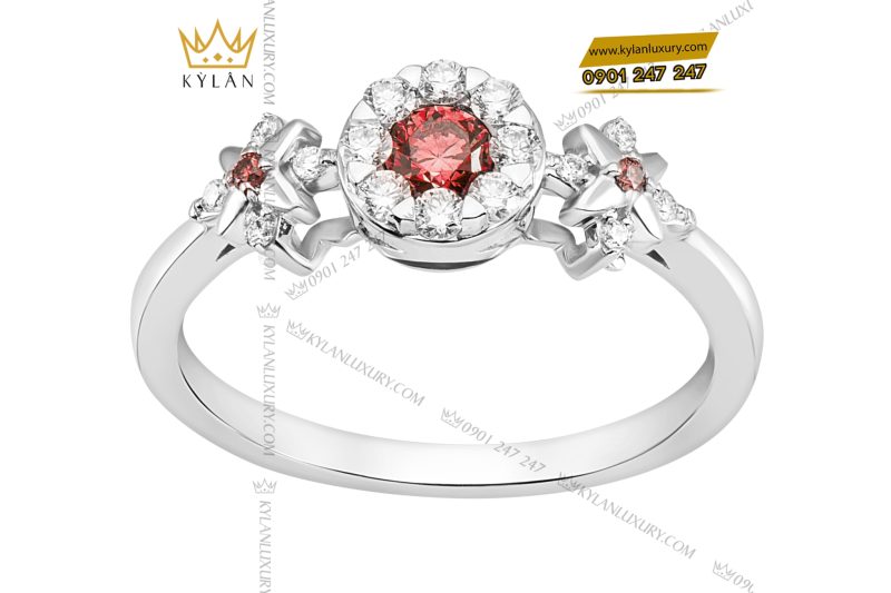 Nhẫn nữ vàng trắng nguyên khối Au750 đính kim cương và đá quý