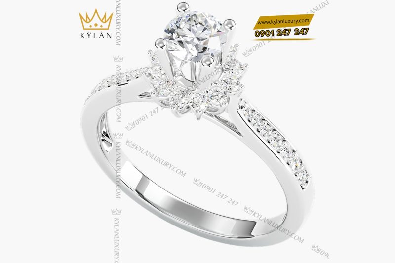 Nhẫn nữ vàng trắng nguyên khối Au750 đính kim cương