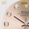 Rolex Datejust 31 Ref. 278285RBR mặt số hoa hồng hiệu ứng tia mặt trời, cọc số đính kim cương sang trọng và tinh xảo