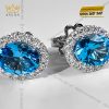 Bông tai kim cương vàng trắng nguyên khối Au750 đính đá Topaz xanh