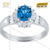Nhẫn vàng trắng Au750 đính kim cương và đá sapphire xanh