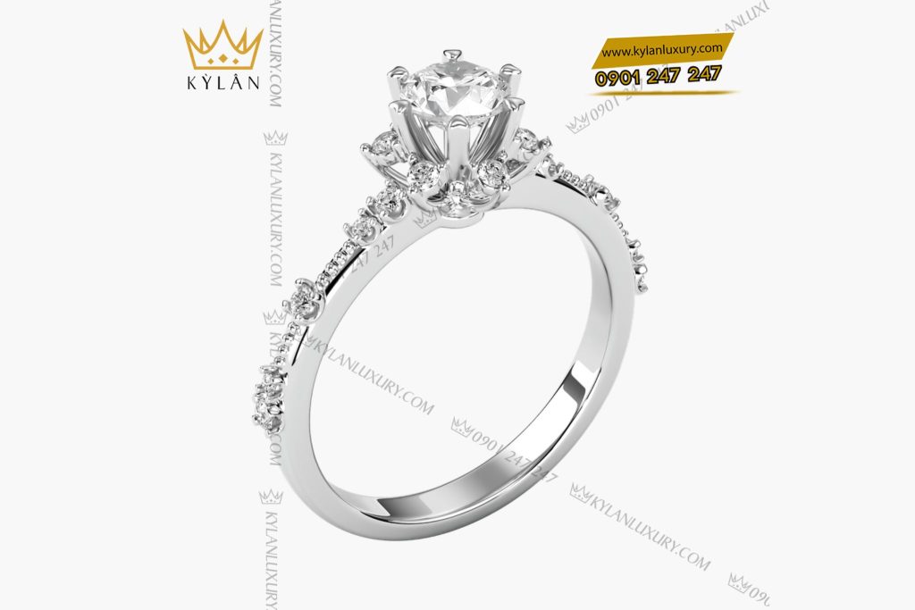 Kỳ Lân Luxury 1 9 Nhẫn Hoàng Kim vàng trắng nguyên khối Au750 đính kim cương
