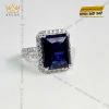 Nhẫn kim cương vàng trắng nguyên khối Au750 đính đá Sapphire xanh