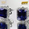 Bông tai kim cương vàng trắng Au750 đính đá Sapphire xanh