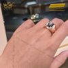 Nhẫn nam vàng hồng nguyên khối Au750 đính đá sapphire đen