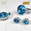 Mặt dây chuyền kim cương vàng trắng nguyên khối Au750 đính đá Topaz xanh