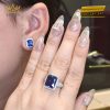 Nhẫn kim cương vàng trắng nguyên khối Au750 đính đá Sapphire xanh