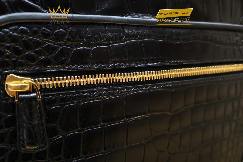 Balo da cá Alligator đen đính logo vương miện KY LAN 