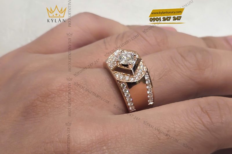Nhẫn vàng hồng nguyên khối Au750 đính kim cương chủ 5ly4