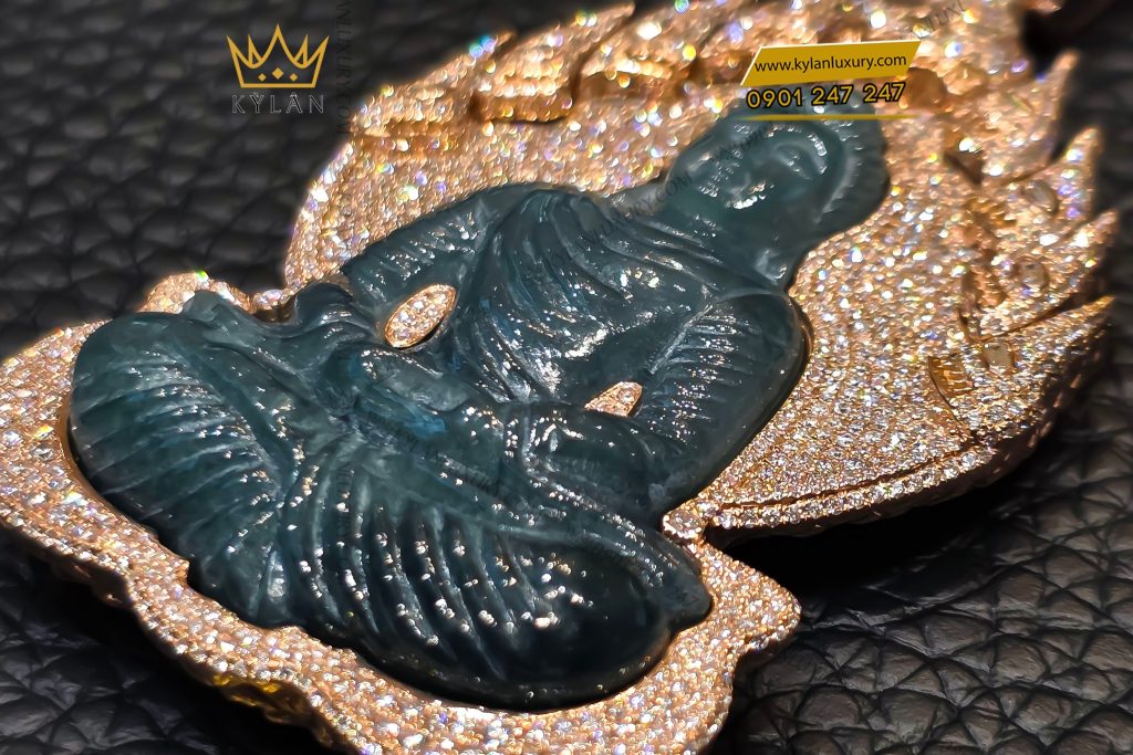 Kỳ Lân Luxury 11 8 Mặt dây chuyền mặt Phật vàng hồng nguyên khối Au750 đính kim cương