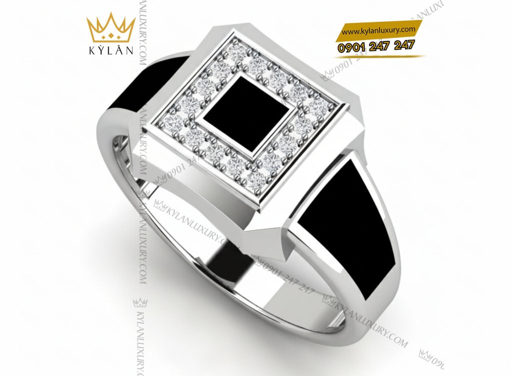Kỳ Lân Luxury 2 100 Nhẫn nam kim cương vàng trắng nguyên khối Au750 đính đá quý