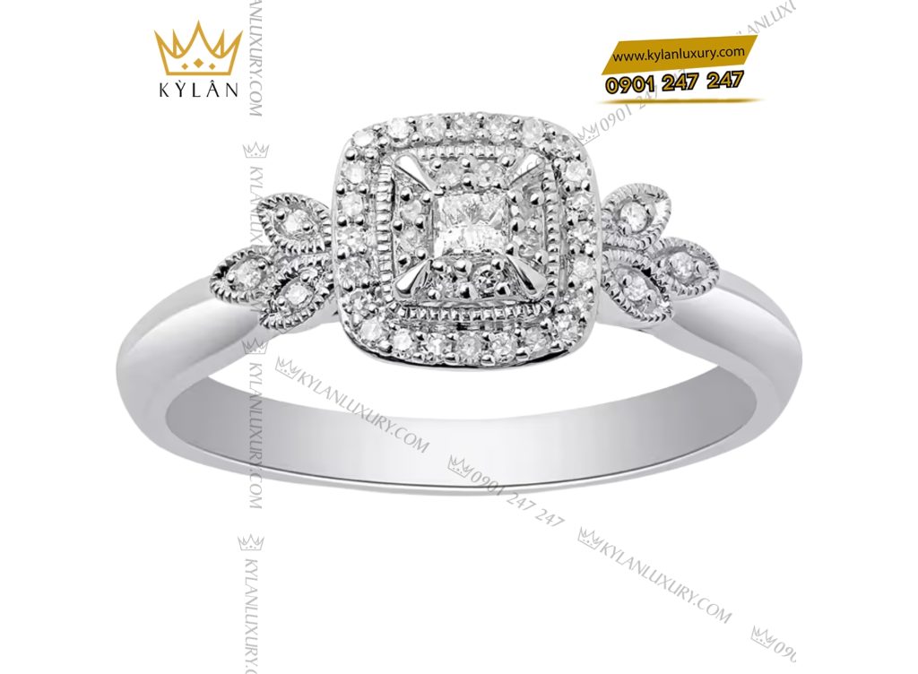 Kỳ Lân Luxury 2 104 Nhẫn kim cương vàng trắng nguyên khối Au750
