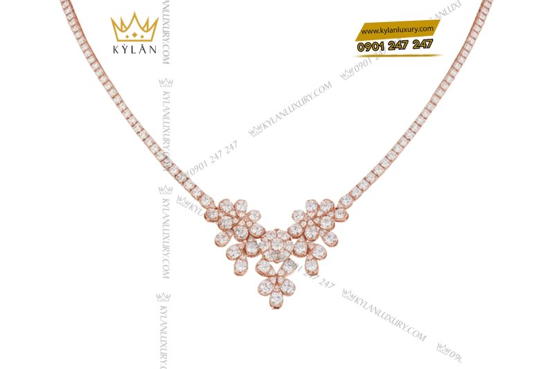Dây chuyền kim cương vàng hồng nguyên khối Au750 