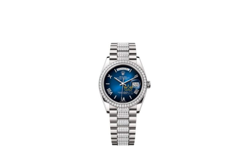 Rolex Day-Date 36 Oyster m128349RBR mặt số xanh dương ombré
