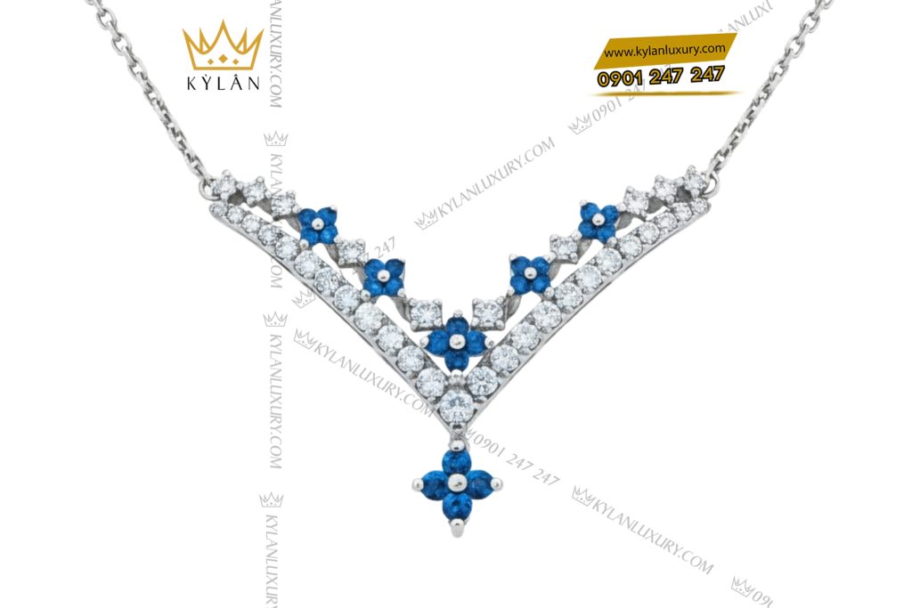 Dây chuyền kim cương vàng trắng nguyên khối Au750 đính đá Topaz