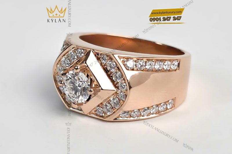 Nhẫn vàng hồng nguyên khối Au750 đính kim cương chủ 5ly4