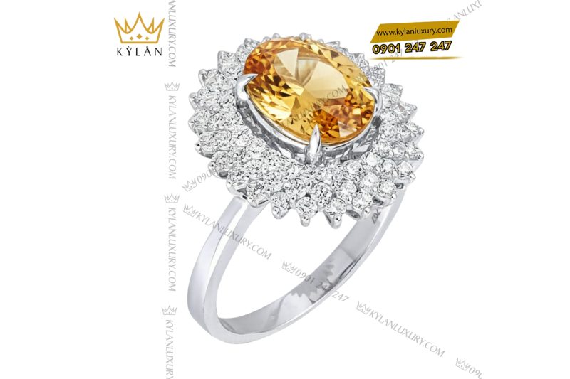Nhẫn kim cương vàng trắng nguyên khối Au750 đính đá sapphire