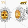 Bông tai kim cương vàng trắng Au750 đính đá Sapphire