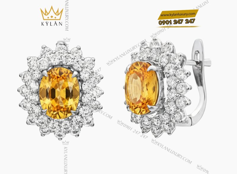 Bông tai kim cương vàng trắng Au750 đính đá Sapphire