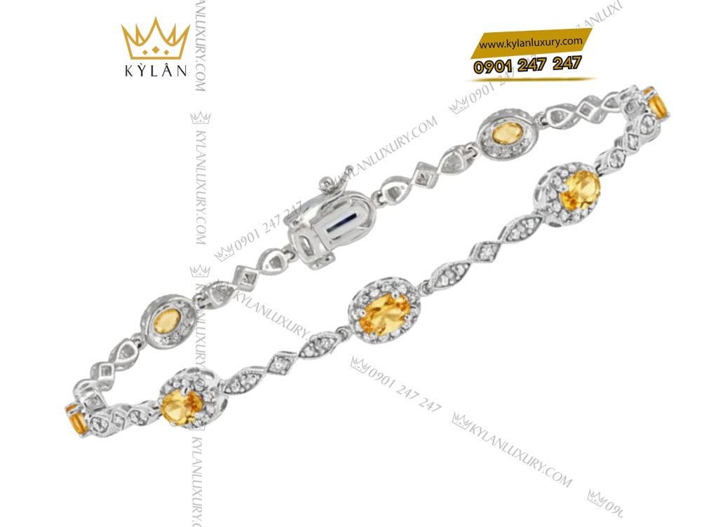 Lắc tay kim cương vàng trắng nguyên khối Au750 đính đá sapphire