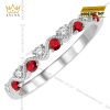 Nhẫn vàng trắng Au750 đính kim cương và sapphire đỏ 