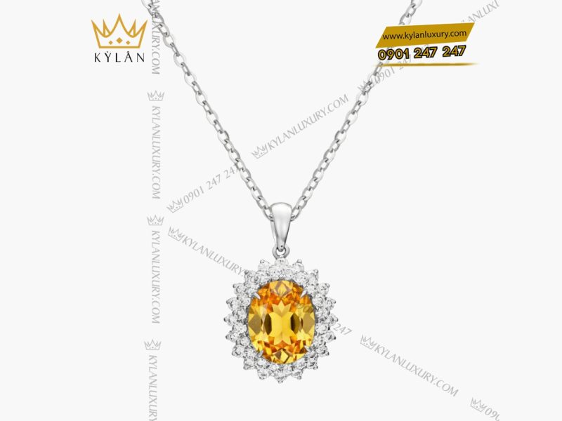 Mặt dây chuyền kim cương vàng trắng Au750 đính đá sapphire 
