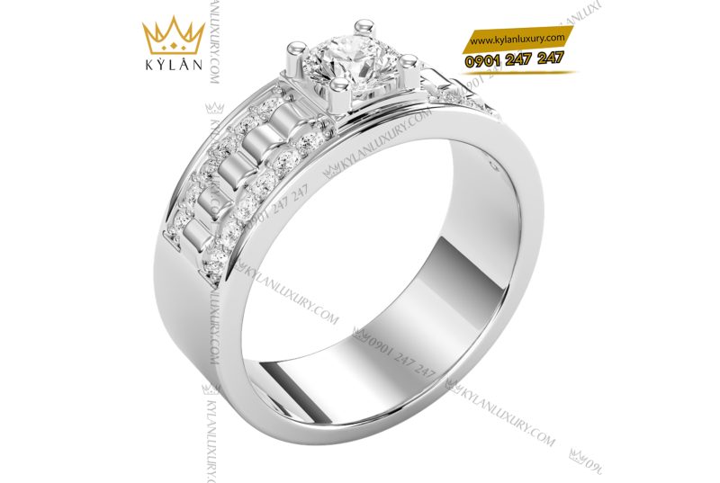 Nhẫn nam kim cương vàng trắng nguyên hối Au750