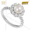 Nhẫn Ngọc Trai vàng trắng Au750 đính kim cương