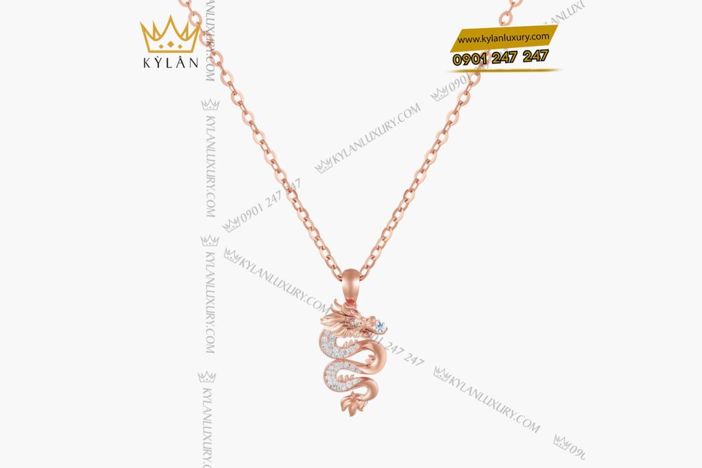 Mặt dây chuyền Kim Long Vượng Khí vàng hồng Au750 đính kim cương 