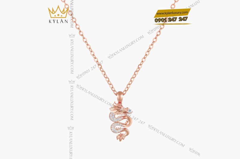 Mặt dây chuyền Kim Long Vượng Khí vàng hồng Au750 đính kim cương 