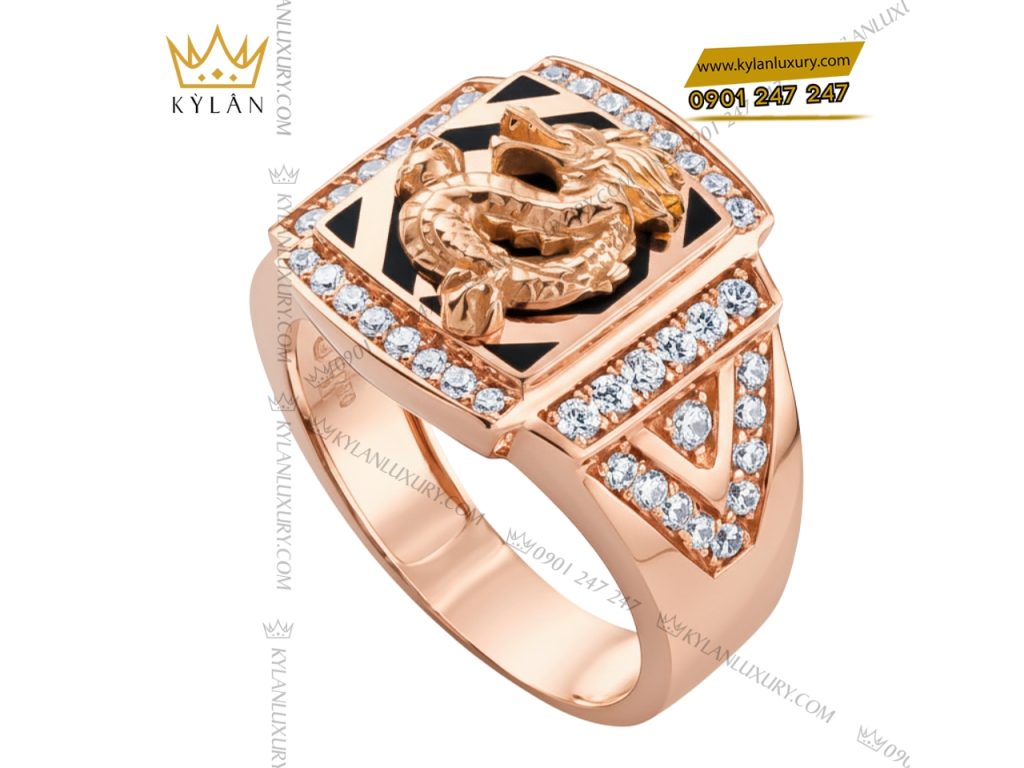 Nhẫn nam Kim Long Vượng Khí vàng hồng Au750 đính kim cương 
