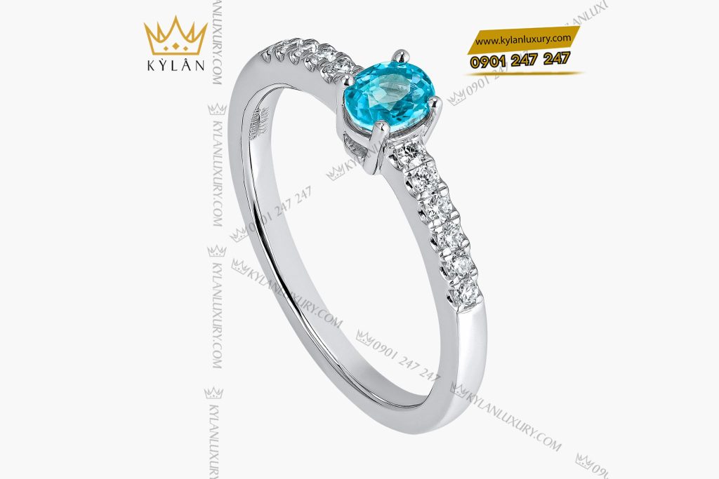 Kỳ Lân Luxury 2 14 Nhẫn Thiên Thanh vàng trắng nguyên khối Au750 đính kim cương và đá quý