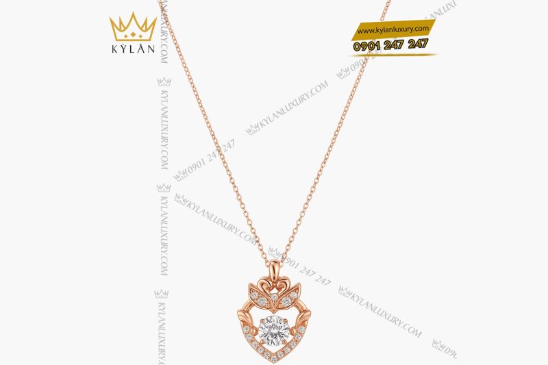 Dây chuyền Vương Miện Hoa Hồng vàng hồng Au750 đính kim cương