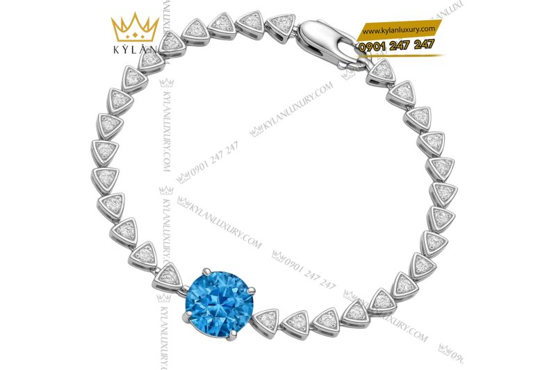 Lắc tay vàng trắng Au750 đính kim cương và đá quý