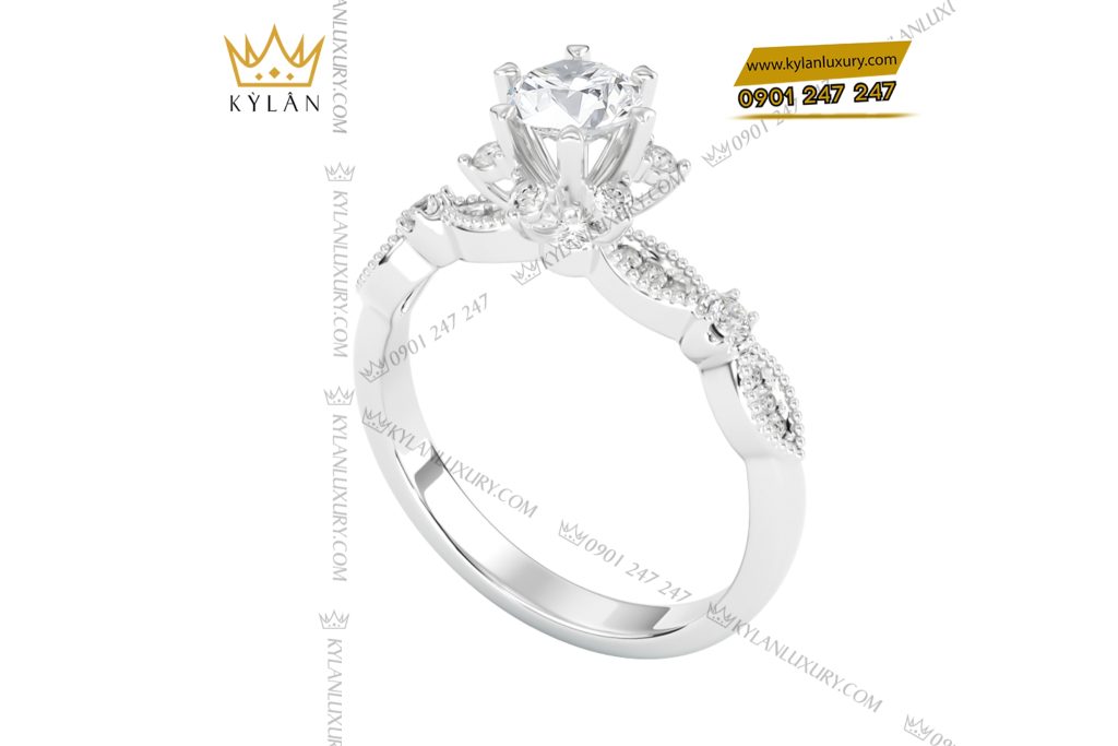 Kỳ Lân Luxury 2 24 Nhẫn nữ vàng trắng nguyên khối Au750 đính kim cương