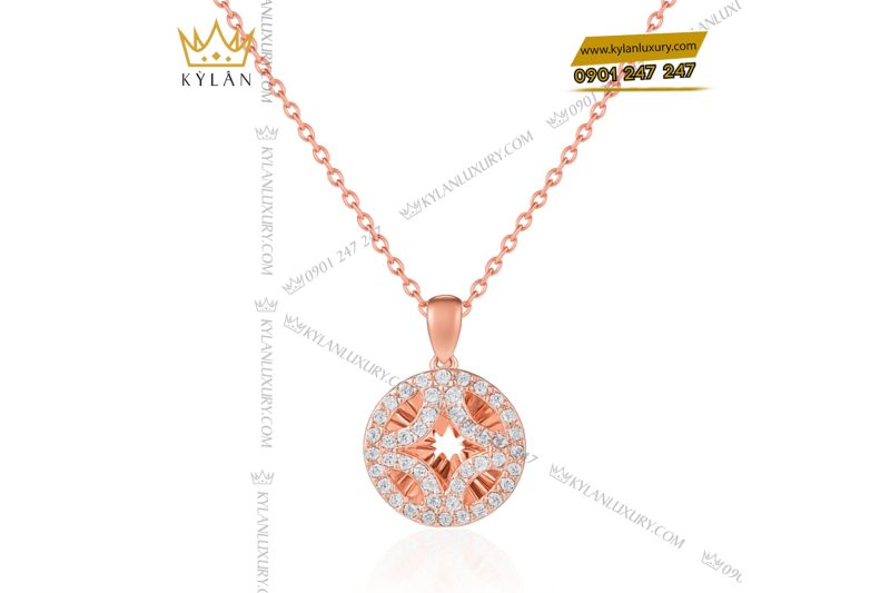 Dây chuyền vàng hồng nguyên khối Au750 đính kim cương