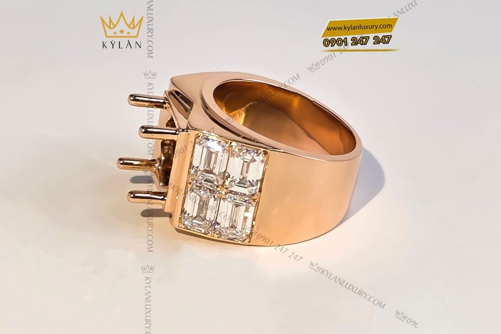 Kỳ Lân Luxury 2 31 Vỏ nhẫn nam vàng hồng nguyên khối Au750 đính kim cương