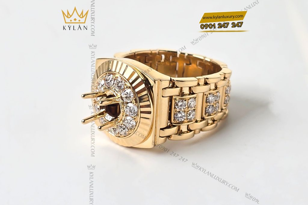 Kỳ Lân Luxury 2 39 Vỏ nhẫn Rolex vàng vàng nguyên khối Au750 đính kim cương