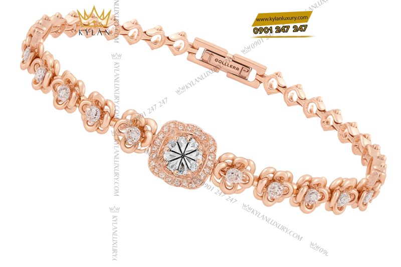 Lắc tay nữ vàng hồng nguyên khối Au750 đính kim cương