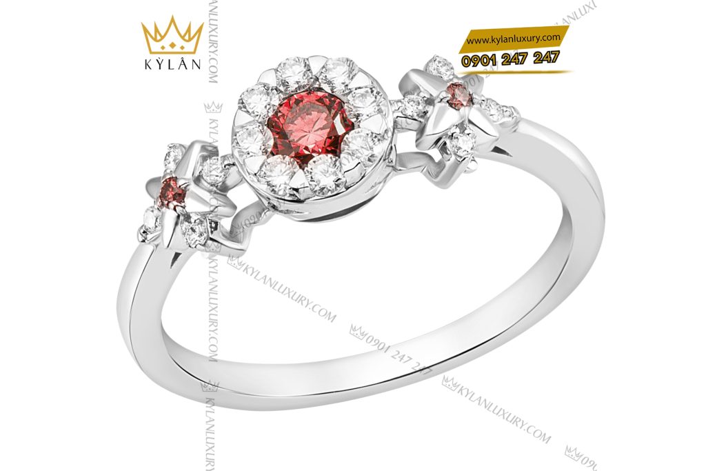 Kỳ Lân Luxury 2 42 Nhẫn nữ vàng trắng nguyên khối Au750 đính kim cương và đá quý