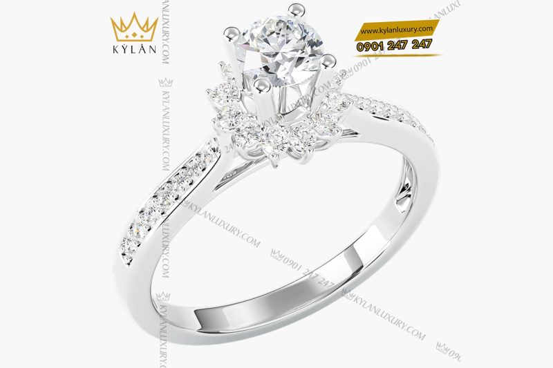 Nhẫn nữ vàng trắng nguyên khối Au750 đính kim cương