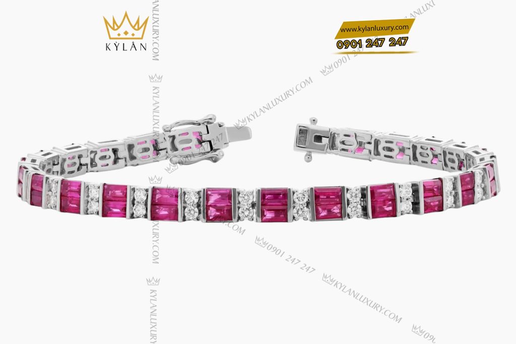 Kỳ Lân Luxury 2 57 Lắc tay kim cương vàng trắng Au750 đính đá quý