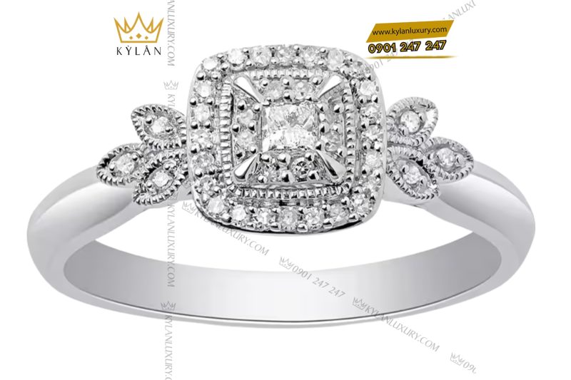 Nhẫn kim cương vàng trắng nguyên khối Au750