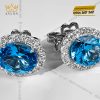 Bông tai kim cương vàng trắng nguyên khối Au750 đính đá Topaz xanh