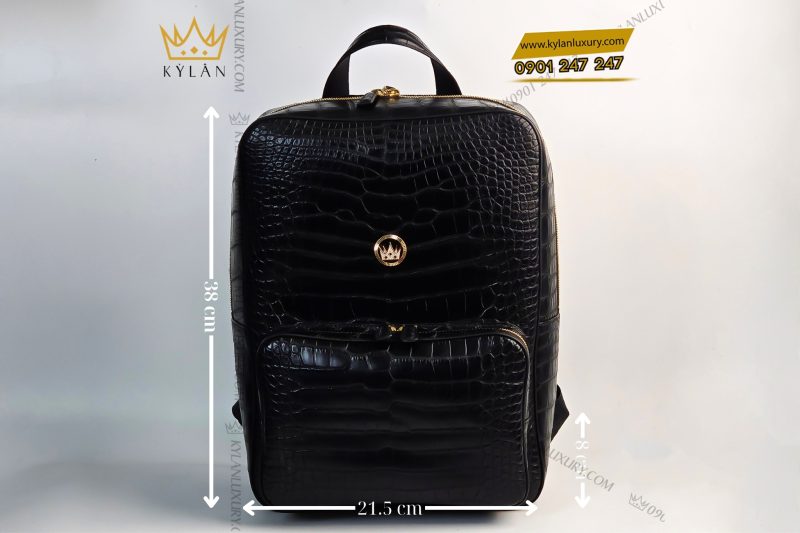 Balo da cá Alligator đen đính logo vương miện KY LAN