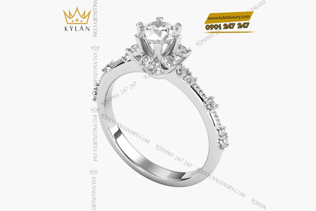 Kỳ Lân Luxury 2 8 Nhẫn Hoàng Kim vàng trắng nguyên khối Au750 đính kim cương
